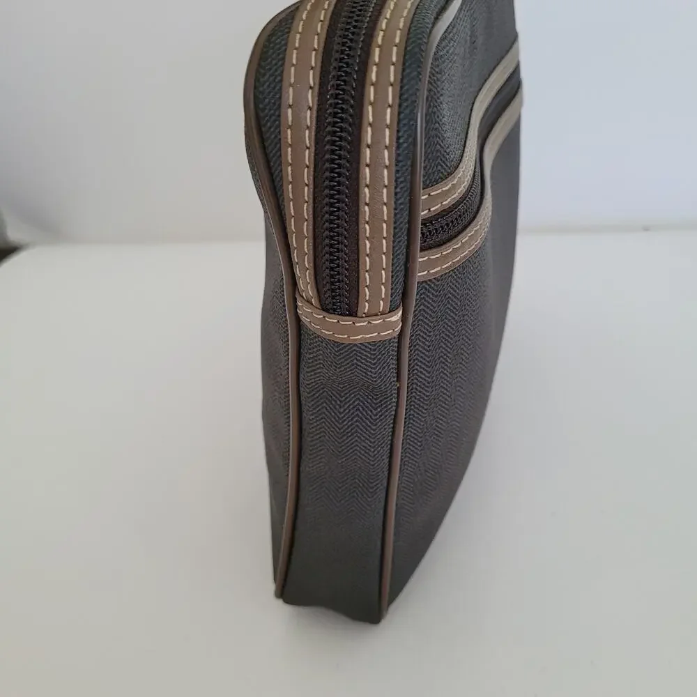 Dunhill Wristlet Pouch‎ Unisex Bag Zip Around Brown Logo Designer Coated Canvas